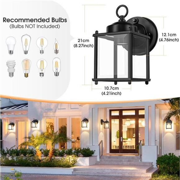 2 Pack Dusk to Dawn Sensor Outdoor Wall Sconce, Waterproof Wall Mount Lanterns - Picture 3 of 7